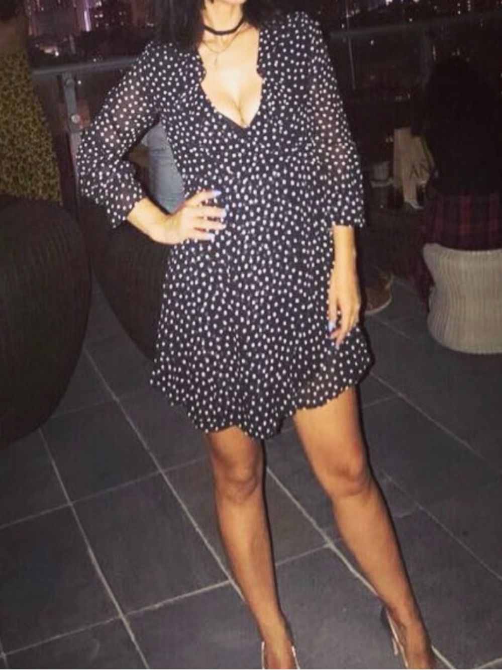 Divided H&M Black Polka Dot Long-Sleeve Ruffle Dress